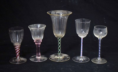 Lot 289 - Group of 20th century Continental colour twist stem glasses