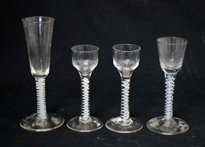 Lot 285 - Four 18th century opaque twist stem drinking glasses