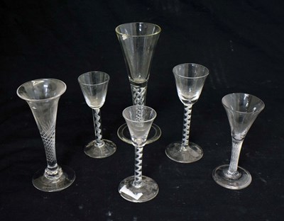 Lot 286 - Four mid 18th century air twist stem wine glasses, etc