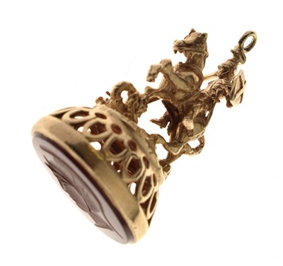 Lot 97 - 9ct gold carnelian 'George And The Dragon' fob seal