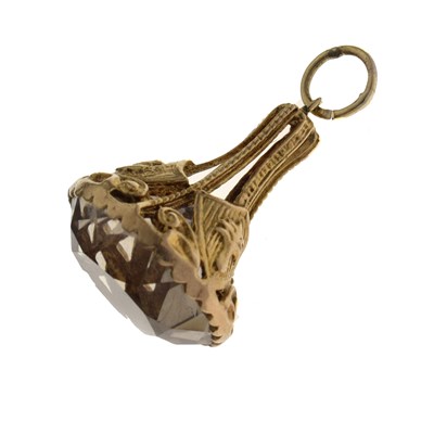 Lot 99 - 9ct gold fob seal set large faceted clear stone