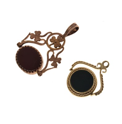 Lot 189 - Two 9ct gold double-sided swivel fobs