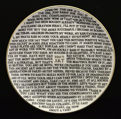 Lot 438 - Sir Grayson Perry C.B.E., R.A. (British, b. 1960) - '100% ART' plate