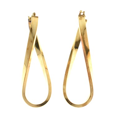 Lot 164 - Pair of elongated 'figure-of-eight' 9ct gold hoop earrings