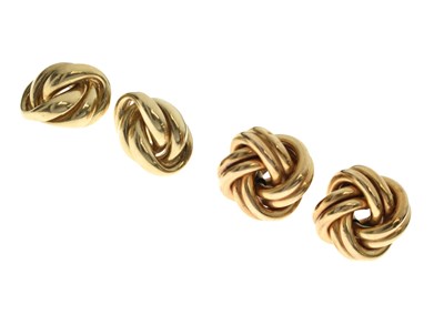 Lot 167 - Two pairs of 9ct gold knot earrings