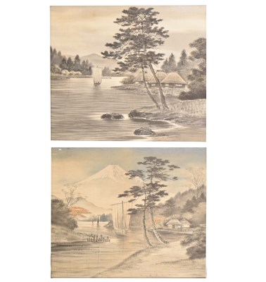 Lot 589 - Pair of Japanese watercolours on silk