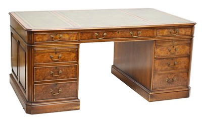 Lot 719 - Good quality 'old reproduction' figured walnut twin pedestal desk
