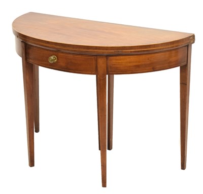 Lot 716 - George III inlaid mahogany demi-lune foldover card table