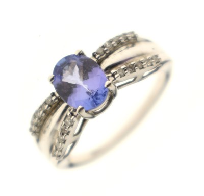 Lot 37 - Tanzanite and diamond 9ct white gold dress ring