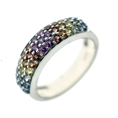 Lot 38 - Rainbow gemstone 9ct white gold dress ring