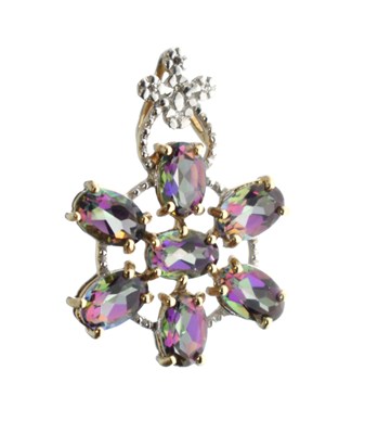 Lot 130 - Mystic topaz and diamond 9ct gold cluster pendant