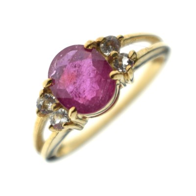 Lot 45 - Ruby and white stone dress 9ct gold ring