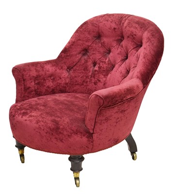 Lot 738 - Mid Victorian deep buttoned tub nursing chair stamped 'Gillow'
