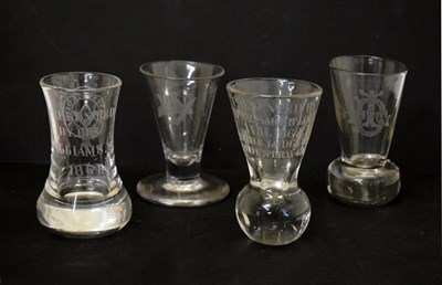 Lot 287 - Masonic Interest - Three 19th century toasting / firing glasses