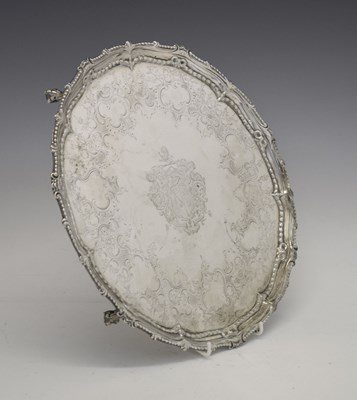 Lot 148 - George III silver salver with ribbon and bead border