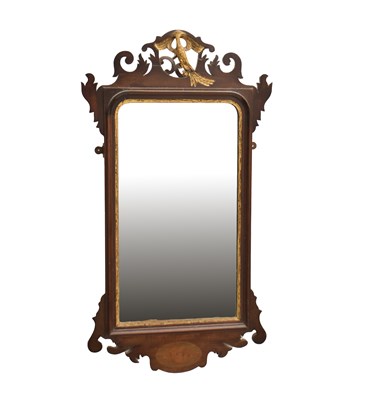 Lot 712 - Mid 18th century style inlaid mahogany fret-frame wall mirror