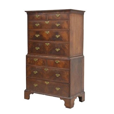 Lot 492 - George III figured mahogany and crossbanded chest-on-chest or tallboy