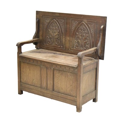 Lot 758 - Early 20th century oak ‘Monk’s bench’