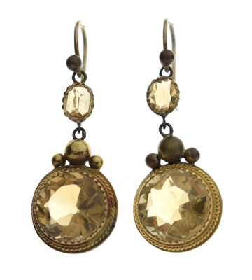 Lot 87 - Victorian citrine and yellow topaz unmarked yellow metal and gilt metal drop earrings