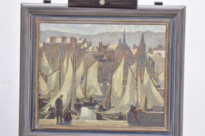 Lot 409 - Charles Ernest Cundall, RA (1890-1971) - Oil on board, 'Fishing Boats, Honfleur'