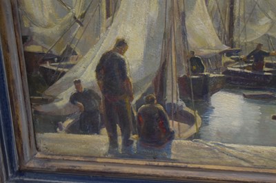 Lot 409 - Charles Ernest Cundall, RA (1890-1971) - Oil on board, 'Fishing Boats, Honfleur'