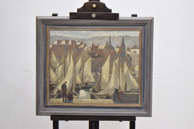 Lot 409 - Charles Ernest Cundall, RA (1890-1971) - Oil on board, 'Fishing Boats, Honfleur'