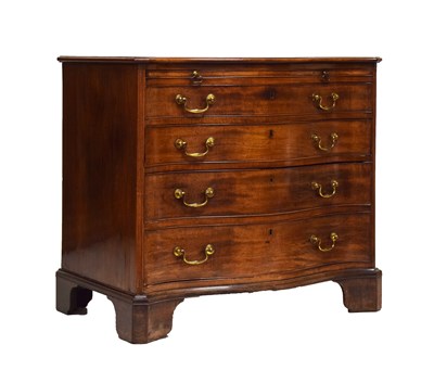 Lot 505 - George III mahogany serpentine front chest of drawers with brushing slide