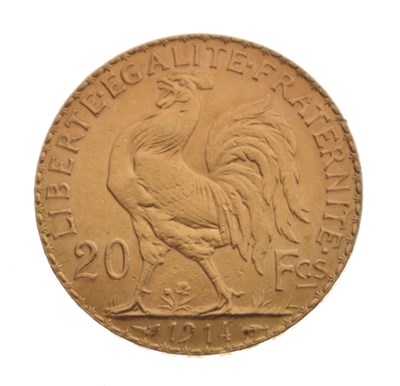 Lot 209 - French Republique gold 20 franc coin, 1914