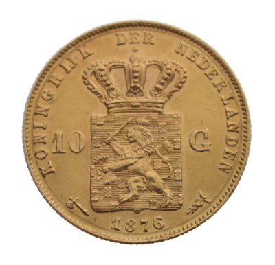 Lot 206 - Netherlands - Willem III gold 10 gilder coin, 1876