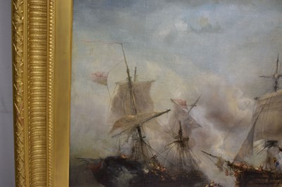 Lot 395 - Francois Etienne Musin (Belgian, 1820-1888) - Oil on canvas - A Naval Engagement
