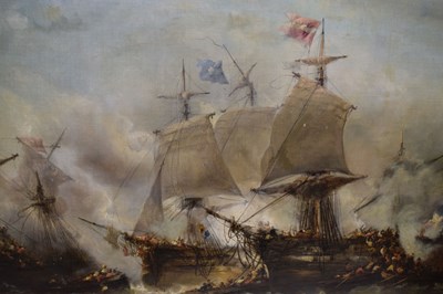 Lot 395 - Francois Etienne Musin (Belgian, 1820-1888) - Oil on canvas - A Naval Engagement
