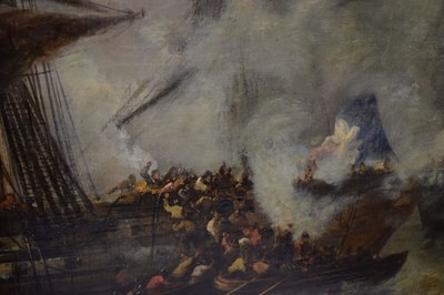 Lot 395 - Francois Etienne Musin (Belgian, 1820-1888) - Oil on canvas - A Naval Engagement