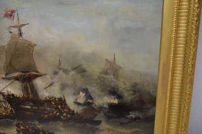 Lot 395 - Francois Etienne Musin (Belgian, 1820-1888) - Oil on canvas - A Naval Engagement
