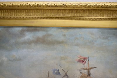 Lot 395 - Francois Etienne Musin (Belgian, 1820-1888) - Oil on canvas - A Naval Engagement