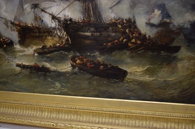Lot 395 - Francois Etienne Musin (Belgian, 1820-1888) - Oil on canvas - A Naval Engagement