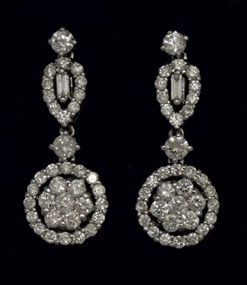 Lot 85 - Pair of diamond cluster drop earrings