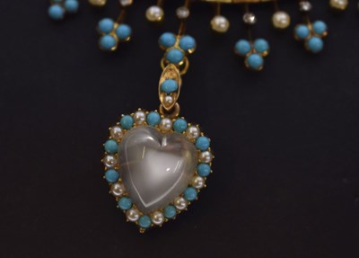Lot 63 - Late Victorian / Edwardian turquoise, pearl, diamond and moonstone pendant necklace
