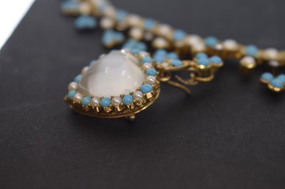 Lot 63 - Late Victorian / Edwardian turquoise, pearl, diamond and moonstone pendant necklace