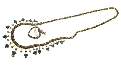 Lot 63 - Late Victorian / Edwardian turquoise, pearl, diamond and moonstone pendant necklace
