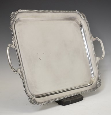 Lot 150 - George VI silver twin-handled tray of rectangular form