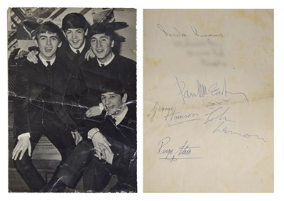 Lot 275 - A set of Beatles autographs, signed on the reverse of a black and white publicity photograph