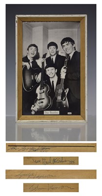 Lot 274 - A set of Beatles autographs, signed on the edge of a softwood photograph frame