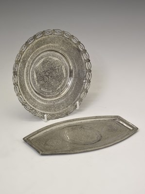 Lot 179 - Persian (possibly Isfahan) Pahlavi period white metal tray and pierced saucer
