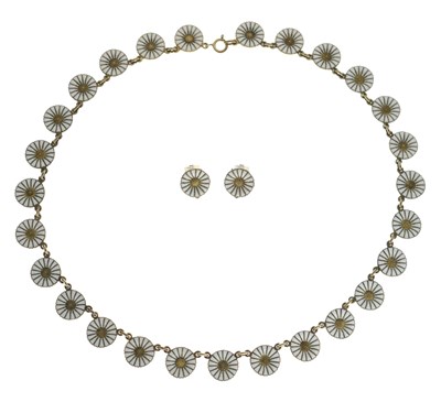 Lot Anton Michelsen 'Marguerite' white enamelled silver gilt daisy necklace and earrings