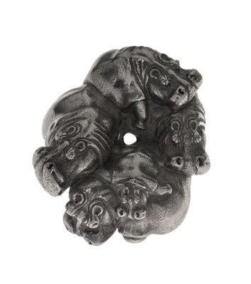 Lot Patrick Mavros cast silver hippopotamus group 'Hippo Happy Days in Silver'