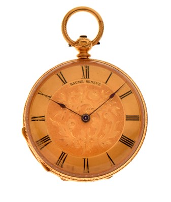 Lot Baume, Geneve - Early 20th century 18K yellow metal open face fob watch