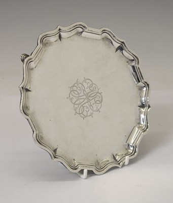 Lot George II silver waiter or card tray with piecrust rim