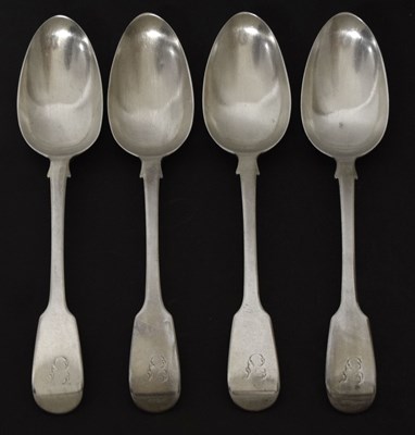 Lot Four George IV silver fiddle pattern table spoons