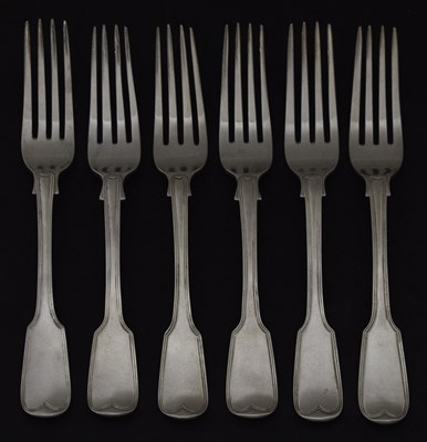 Lot Set of six William IV / early Victorian silver fiddle and thread pattern table forks