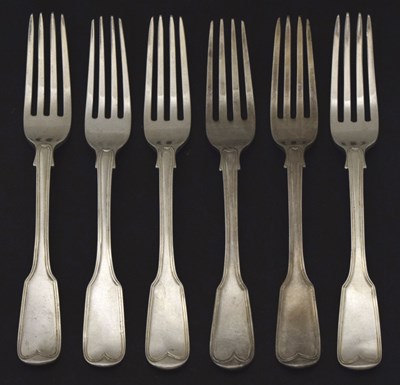 Lot Matched set of six silver fiddle and thread pattern dessert forks